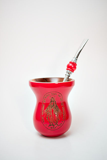 Kit chimarrão - Cuia vermelha Nossa Senhora c/ bomba Inox