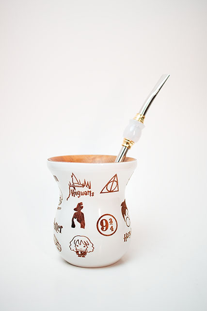 Kit Chimarrão - Cuia de madeira branca do Harry Potter c/ Bomba inox