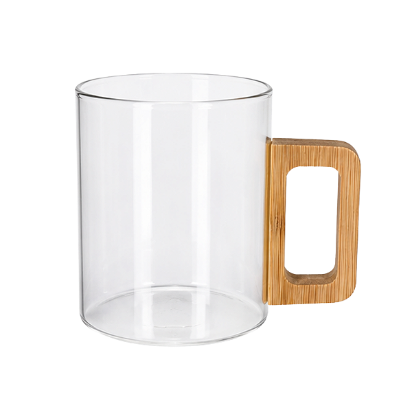 Caneca de Vidro com Alça de Bambu 350ml