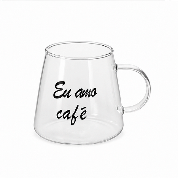 Caneca de Vidro Eu Amo Café 350ml Transparente