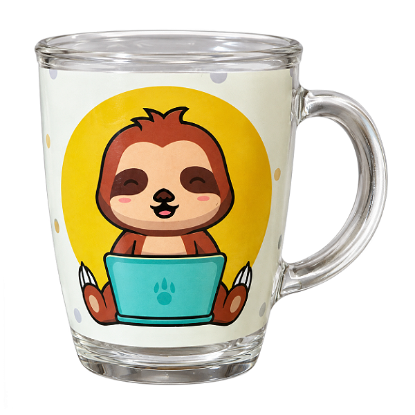 Caneca de Vidro Preguiça 380ml com Frase Motivacional