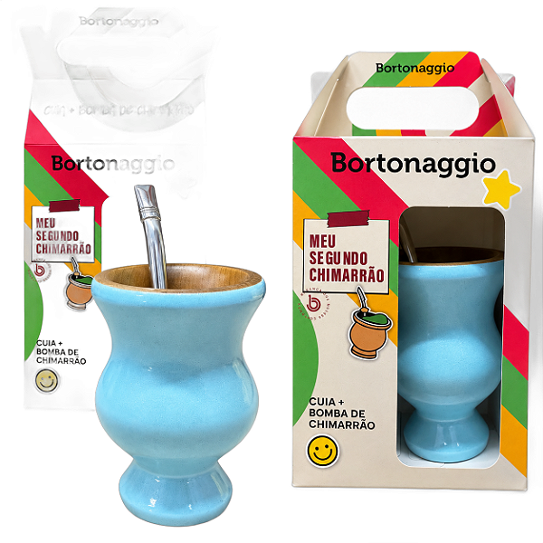 Kit Cuia Infantil Madeira Azul Bebê com Bomba 15cm