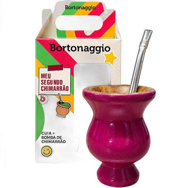 Kit Cuia Infantil Madeira Fúcsia com Bomba 15cm