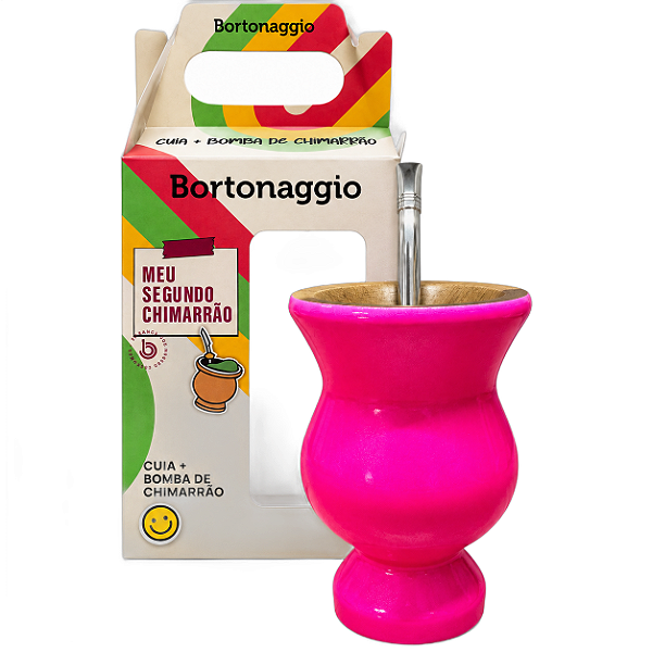 Kit Cuia Infantil Madeira Pink Neon com Bomba 15cm