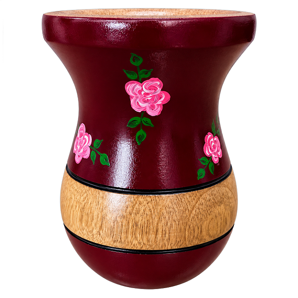 Cuia Bago Marsala com Flores Pintada à Mão Artesanal