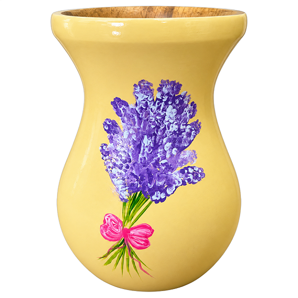 Cuia Bago Amarelo Manteiga Lavanda Pintada à Mão