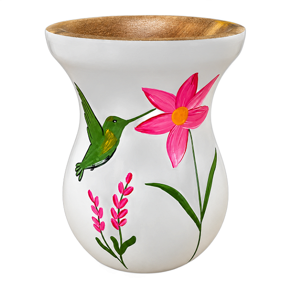 Cuia Bago Branca Flor e Beija Flor Pintada à Mão