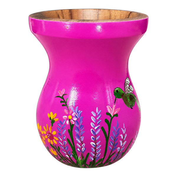 Cuia Bago Pink Jardim e Beija Flor Pintada à Mão