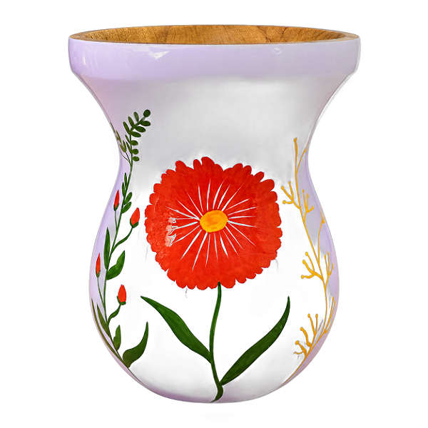 Cuia Bago Lilás Flor Laranja Pintada à Mão Artesanal