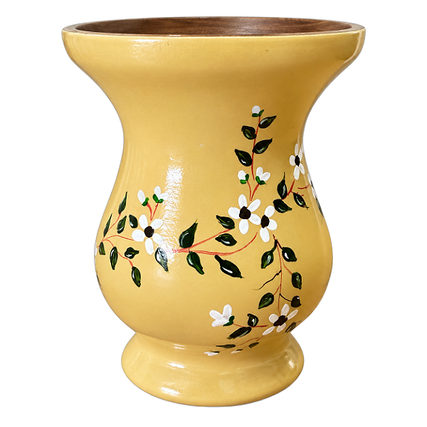 Cuia Pônei Amarelo Manteiga Flores Pintada à Mão