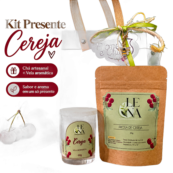 Kit Presente Chá Prosa Cereja 30g com Vela Aromática 60g
