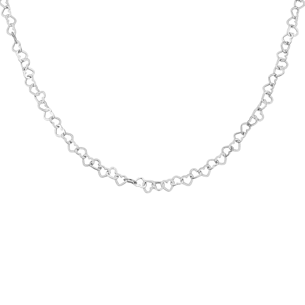 COLAR CORRENTE ELOS CORAÇÕES 45 CM EM PRATA