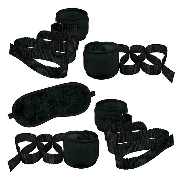 KIT BONDAGE COM ALGEMA TORNOZELEIRA E VENDA EM PELÚCIA