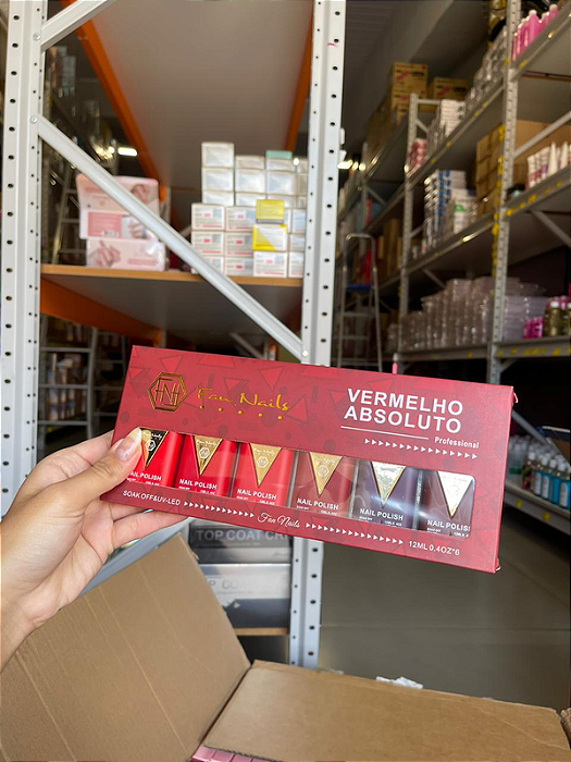 KIT ESMALTE FAN NAILS VERMELHO ABSOLUTO 12ML