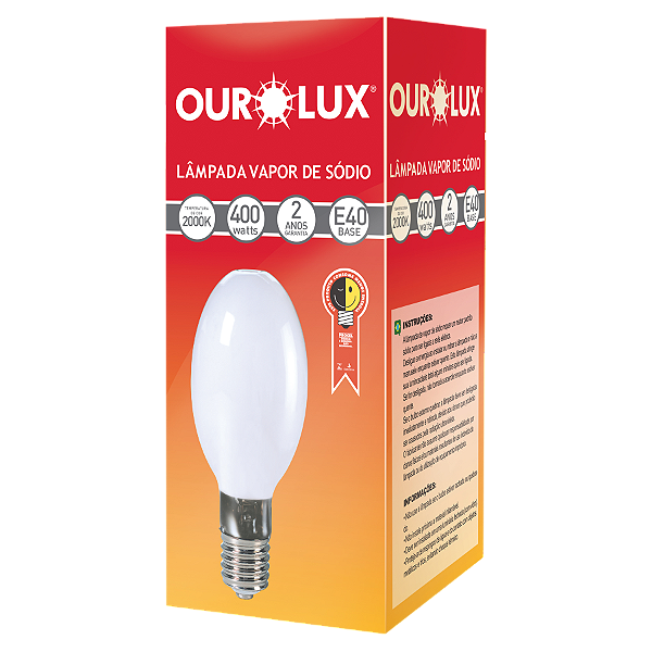 Lâmpada Sódio Ovoide 400W E40 Ourolux.