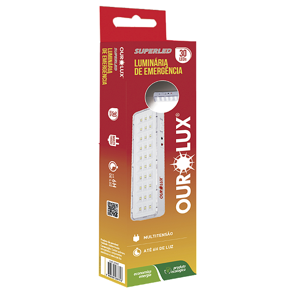 Luminária de Emergência 30 LEDS Lítio sem alça 2W 6500k Ourolux.