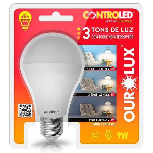 Lâmpada Inteligente Controled 9w 3 Tons de Luz 2.700K bivolt.