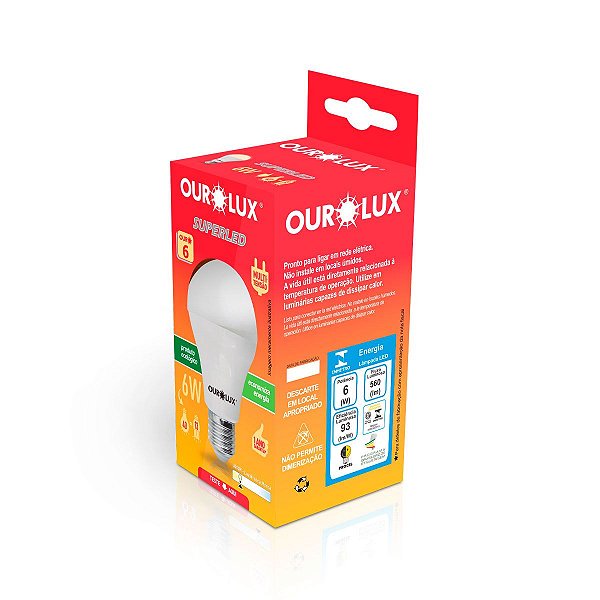 Lâmpada Superled Ouro 6W bivolt 3000K.