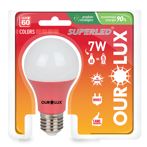 Lâmpada Superled Ouro 60 Colors 7W bivolt Vermelho.