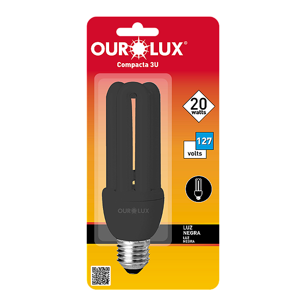 Lâmpada Fluorescente 3U 20W 127V Luz Negra.