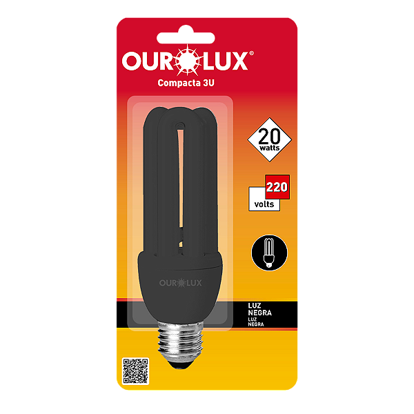 Lâmpada Fluorescente 3U 20W 220V Luz Negra.