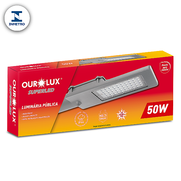 Luminária Pública LED 50W IP66 bivolt 6000K com INMETRO.