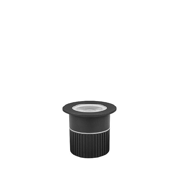 Embutido de solo chão LED focco redondo 30º externo 3000K 5W bivolt Ø6,5X5,6cm alumínio preto IP67.