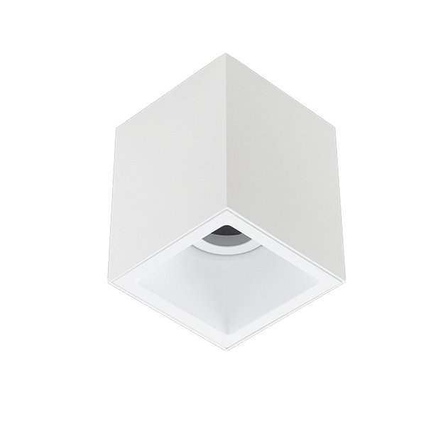 Plafon de sobrepor recuado quadrado facho direcionável dicróica MR16 máx. 15w bivolt 10X10X12,1cm alumínio branco.