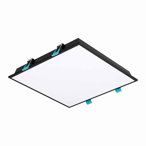 Plafon LED de embutir edge quadrado 3000K 20W bivolt 26x26x5,2cm policarbonato preto.