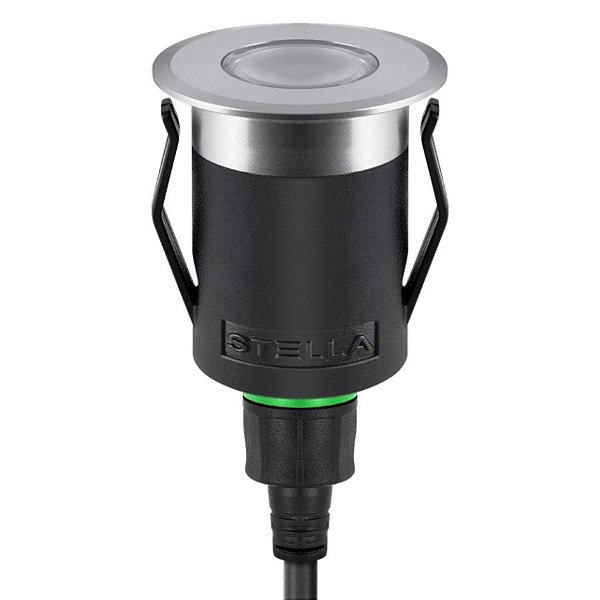 Balizador de Solo Chão LED Up Redondo Externo 3000K 1W IP67 24V Ø4,1x7,3cm Alumínio Preto e Inox.