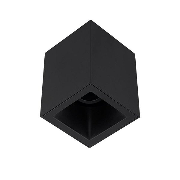 Plafon de sobrepor Square Out recuado quadrado facho direcionável mini dicróica 8x8x10cm alumínio preto.