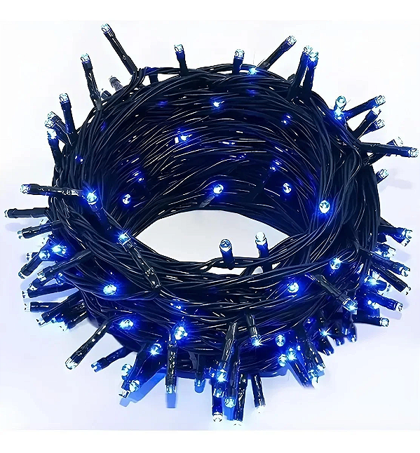 Pisca de Natal 50 Leds Azul 8 Funções 5 Metros fio verde bivolt.