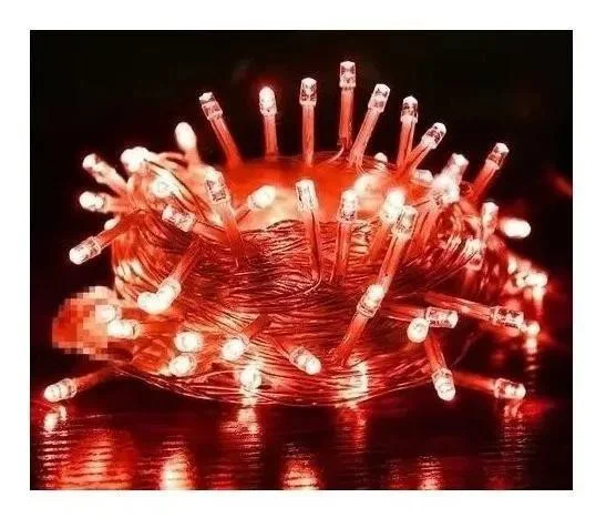 Pisca de Natal 100 Leds e fio Vermelho 8 Funções 8 Metros 127V.