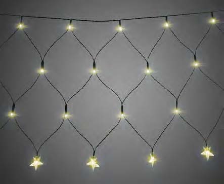 Cortina rede De Natal 160 LEDS Luz Branco Quente e fio verde 8 Funções 6,00m com estrelas na ponta 220V.