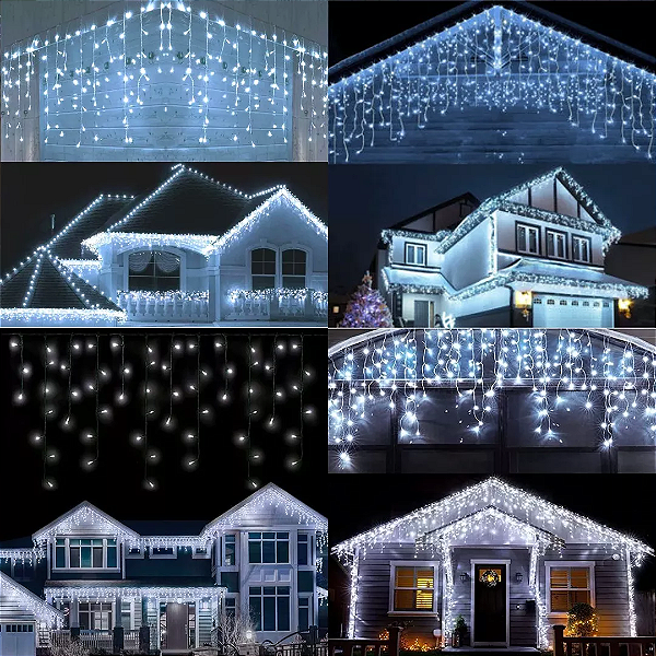 Cascata De Natal 200 LEDS Branco Frio Fixa tomada macho / fêmea 5,00m 127V.