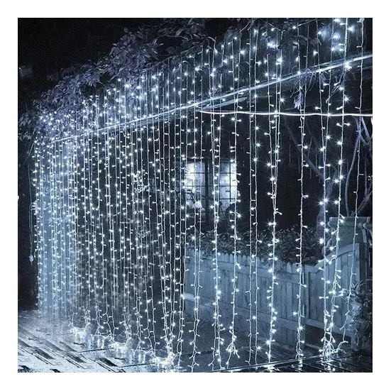 Cortina De Natal 300 LEDS Branco Frio Fixo tomada macho e fêmea 127V 3mx2m.