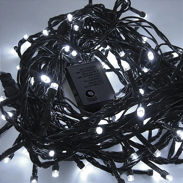 KIT 100 Pisca de Natal 50 Leds Branco Frio 8 Funções 5 Metros fio verde bivolt.