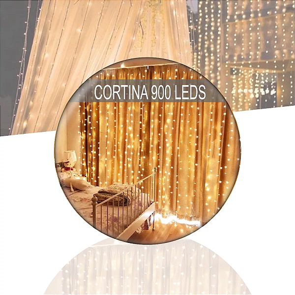 Cortina De Natal 900 LEDS Branco Quente fixa 4mx3m 220V.