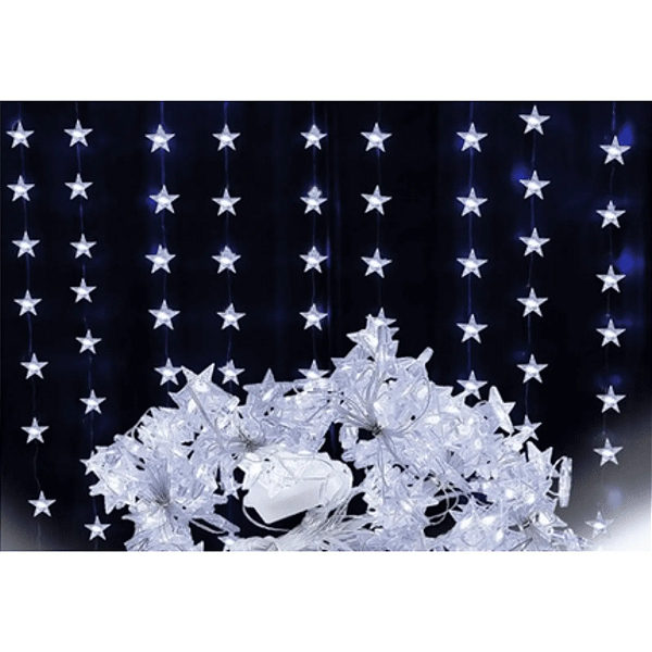 Cortina com 120 LEDs 60 estrelas 8 funções sortidos 2,4m x 1m bivolt.