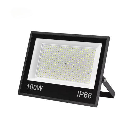 Refletor LED compacto 100W preto SMD 6500K branco frio IP66 bivolt.