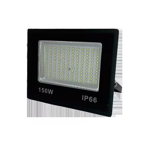 Refletor LED compacto 150W preto SMD 6500K branco frio IP66 bivolt.
