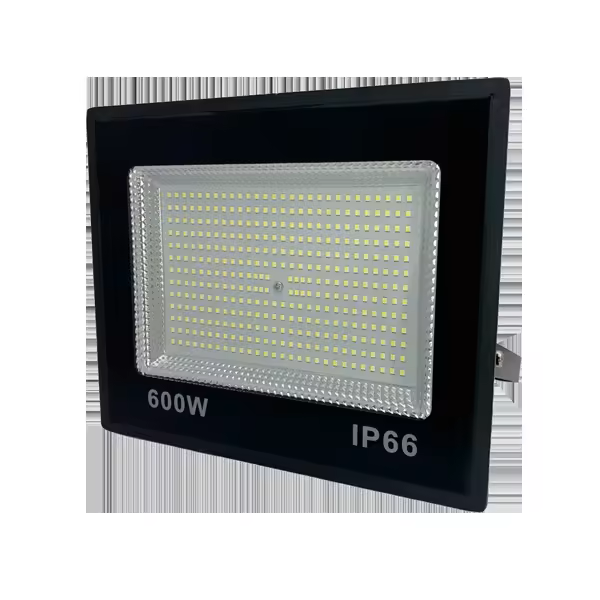 Refletor LED compacto 600W 6500K branco frio preto SMD IP66 bivolt.
