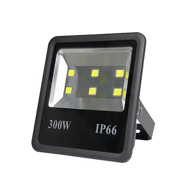 Refletor Slim LED COB 300W preto 3000K branco quente IP66 bivolt.