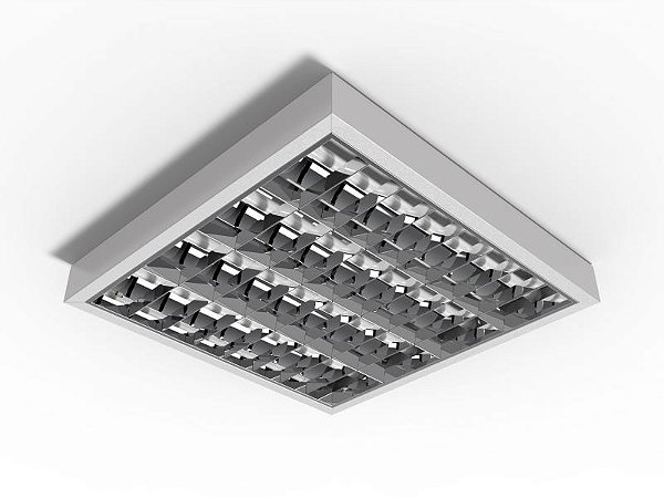 Luminária de sobrepor alto rendimento com aletas parabólicas duplas para 4 lâmpadas 9/10W 60cm.
