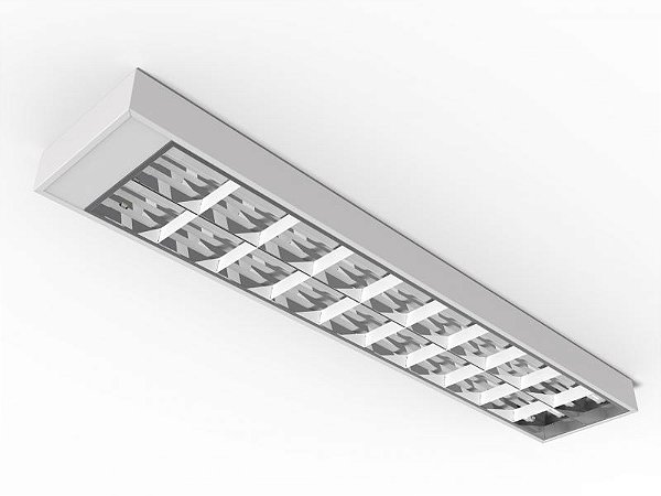 Luminária de sobrepor de alto rendimento com aletas planas brancas para 2 lâmpadas 18/20W 120cm.