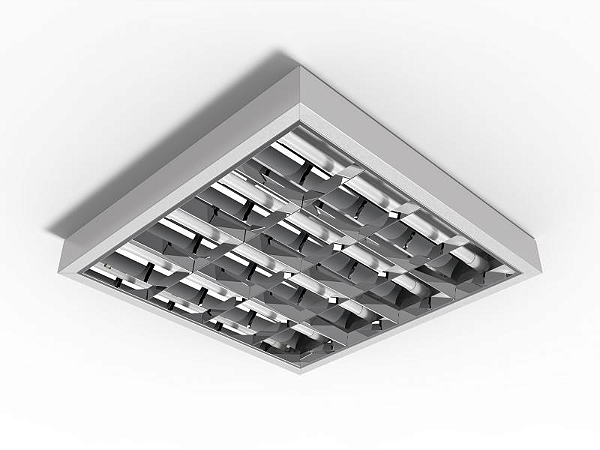 Luminária de sobrepor alto rendimento com aletas parabólicas duplas para 4 lâmpadas 9/10W 60cm.