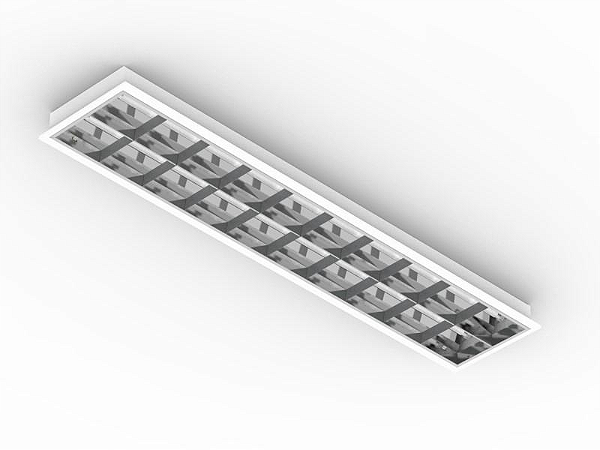 Luminária de embutir alto rendimento com aletas planas brancas para 2 lâmpadas T5 28/54W 120cm.