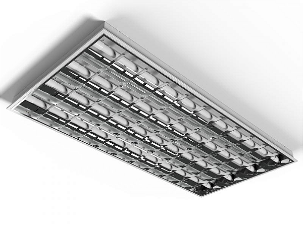 Luminária de embutir alto rendimento com aletas parabólicas duplas para 4 lâmpadas 18/20W 120cm.