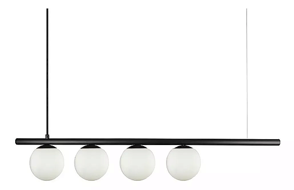 Pendente com 4 globos Moon 15x80x12cm Aluminio preto e Vidro.