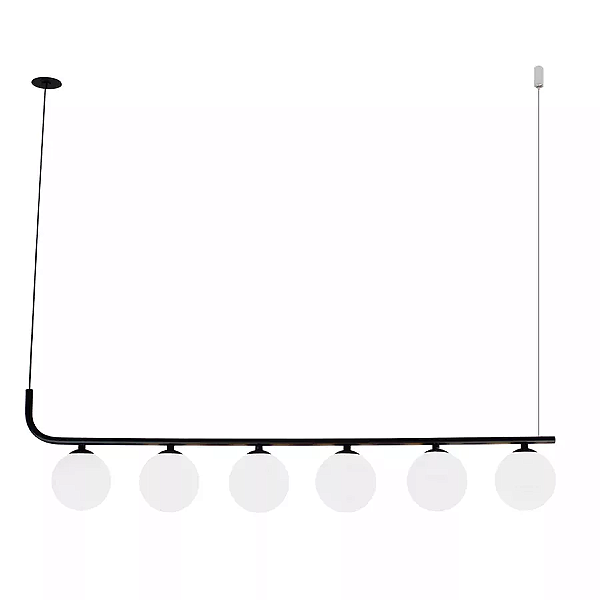 Pendente com 6 globos Moon 15x118x12cm Aluminio Preto e Vidro.